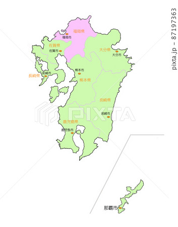日本地図　九州　福岡　ピンク 87197363