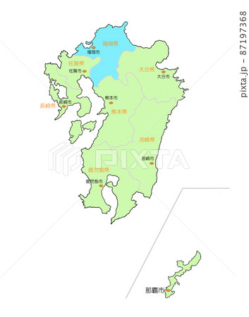 日本地図 九州 福岡 青 のイラスト素材