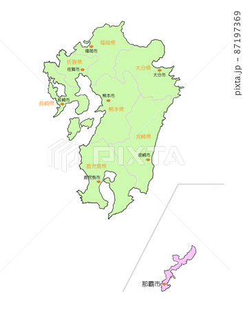 日本地図 九州 沖縄 ピンクのイラスト素材