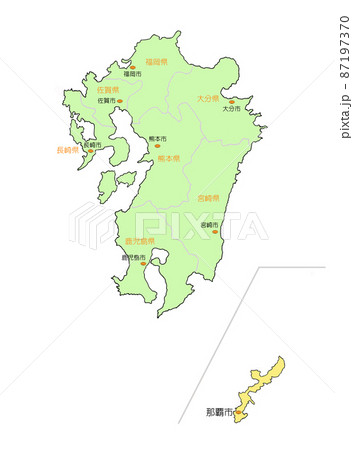 日本地図　九州　沖縄　黄 87197370