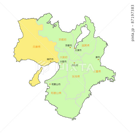 日本地図 近畿 兵庫 黄のイラスト素材