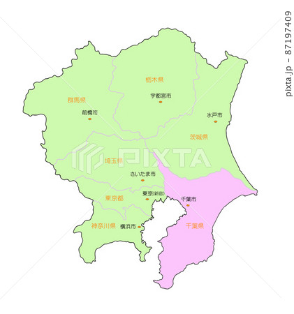 日本地図　関東　千葉　ピンク 87197409