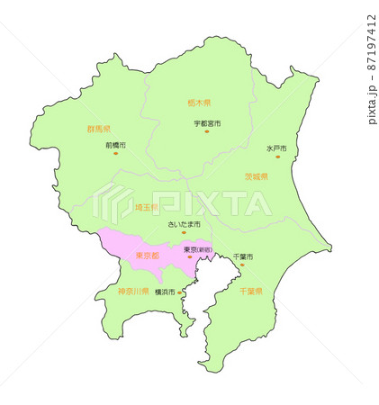日本地図　関東　東京　ピンク 87197412