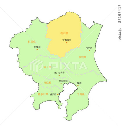 日本地図　関東　栃木　黄 87197417