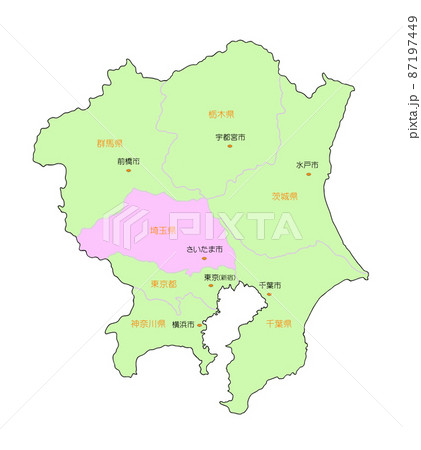 日本地図 関東 埼玉 ピンク 日本地図 関東 埼玉 ピンク 87197449