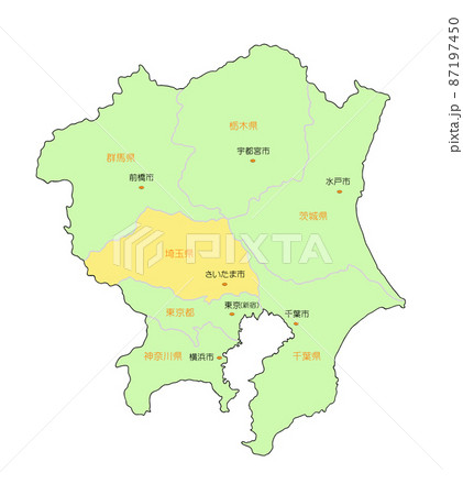 日本地図　関東　埼玉　黄 87197450