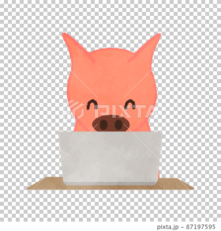 Cute pig enjoying a computer - Stock Illustration [87197595] - PIXTA