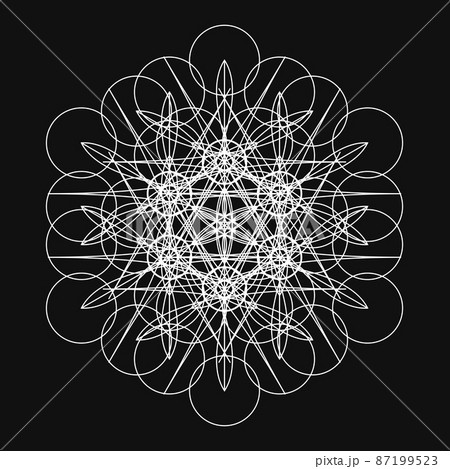 モノトーン幾何学模様 シンプルな曼荼羅模様のイラスト素材 [87199523