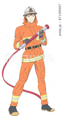 消防士 オレンジ 黄土色の防火服 のイラスト素材