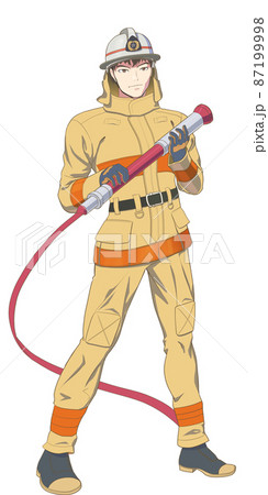 消防士 オレンジ 黄土色の防火服 のイラスト素材