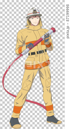 消防士 オレンジ 黄土色の防火服 のイラスト素材