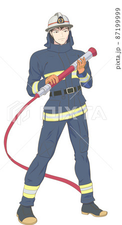 消防士 青色 群青色 黒の防火服 のイラスト素材