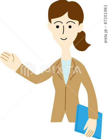 お客様を案内する女性会社員の上半身イラスト 87201961
