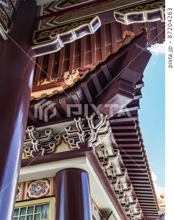 Gable roof architecture of Taiwanese temple-style at Fo Guang San Temple. Gable roof architecture of Taiwanese temple-style at Fo Guang San Temple. 87204263