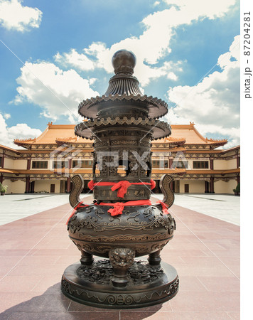 Chinese sculpture decorate on black incense burner chinese-style temple. 87204281