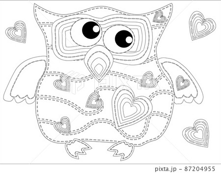 Coloring book for adult and older children. Coloring page with cute owl. Outline drawing Coloring book for adult and older children. Coloring page with cute owl. Outline drawing 87204955