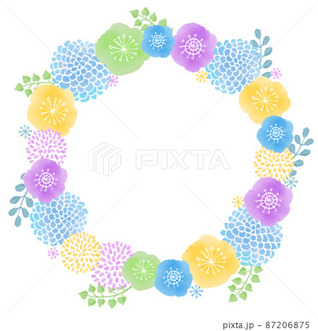 北欧風　水彩タッチのフラワーリースのイラスト 87206875