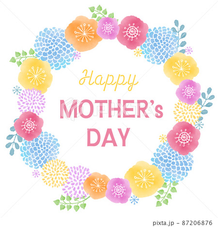 母の日の水彩タッチのフラワーリースのイラスト 87206876