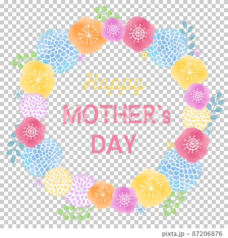 母の日の水彩タッチのフラワーリースのイラスト 87206876
