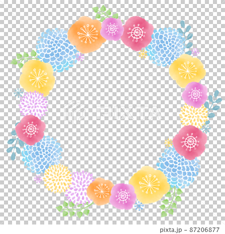 北欧風　水彩タッチのフラワーリースのイラスト 87206877