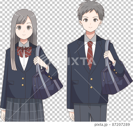 立ちポーズ上半身 男女の学生 ブレザー服チェック柄 立ちポーズ上半身 男女の学生 ブレザー服チェック柄 87207289