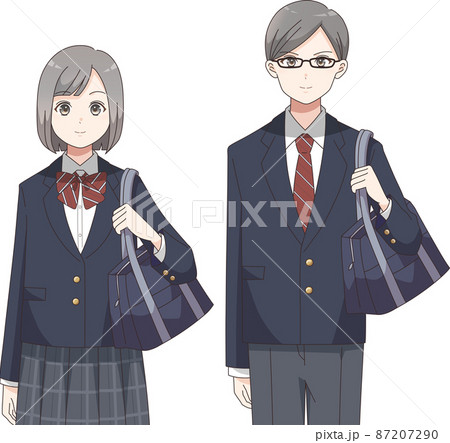 立ちポーズ上半身 男女の学生 ブレザー服チェック柄 立ちポーズ上半身 男女の学生 ブレザー服チェック柄 87207290