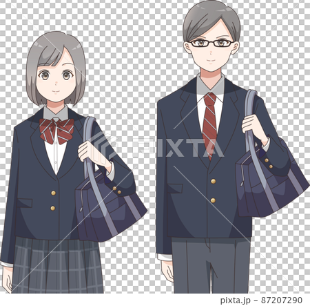 立ちポーズ上半身 男女の学生 ブレザー服チェック柄 立ちポーズ上半身 男女の学生 ブレザー服チェック柄 87207290