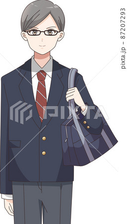 立ちポーズ上半身　男子学生　ブレザー服チェック柄 87207293