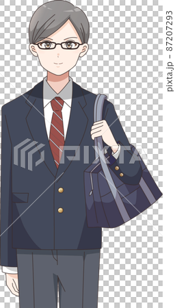 立ちポーズ上半身　男子学生　ブレザー服チェック柄 87207293