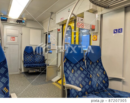 The interior of a wagon in an electric train The interior of a wagon in an electric train 87207305