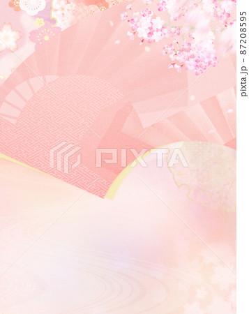 扇と桜の和風背景 87208595
