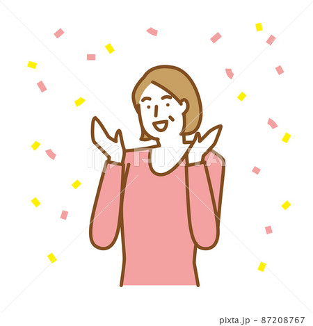 両手を広げて喜びを表現する年配の女性 87208767