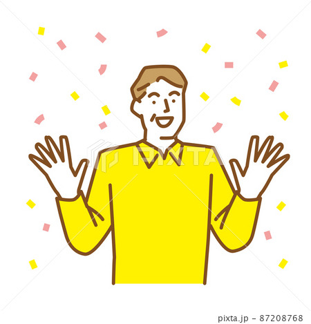 両手を広げて喜びを表現する年配の男性 87208768