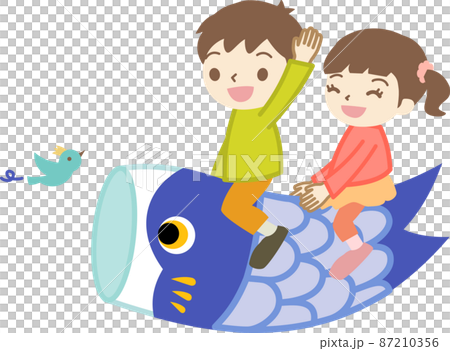 Children, carp streamers and birds with a white background 87210356