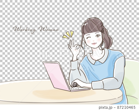 パソコンで仕事をしている若い女性 87210465