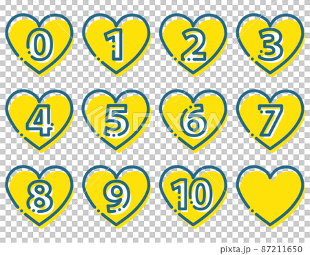 数字 番号 ハート かわいい セット 黄色 青線のイラスト素材