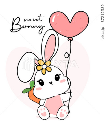 Cute sweet happy white bunny baby holding heart... - Stock ...