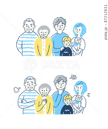 三世代家族　困った表情と笑顔の表情　上半身 87212631
