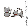 座るグレーの猫と伸びをするグレーの猫 87212818