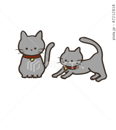 座るグレーの猫と伸びをするグレーの猫 座るグレーの猫と伸びをするグレーの猫 87212818