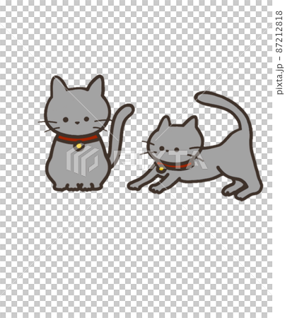 座るグレーの猫と伸びをするグレーの猫 座るグレーの猫と伸びをするグレーの猫 87212818