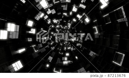 VJ トンネル キューブ サイバー空間 デジタル 白黒 [別Verあり] 87213676