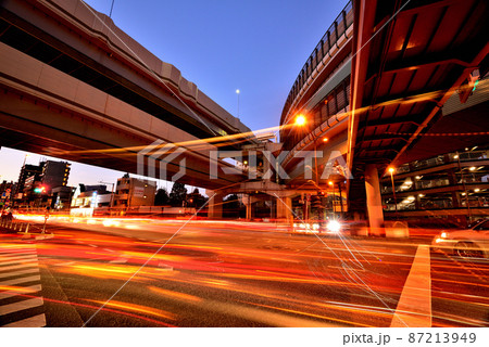 首都高速5号池袋線　熊野ジャンクション夜景　光跡 87213949