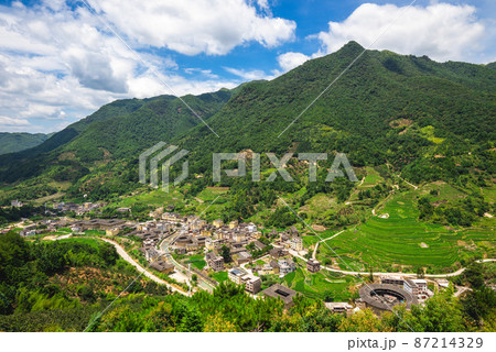 Nanxi Tulou cluster, aka tulou great wall, in yongding, fujian, china 87214329