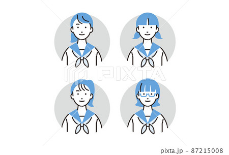 人物 中学生の女の子アイコンセットのイラスト素材