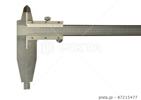 Analogue vernier calliper made of stainless steel for precise measurements, isolated on white background Analogue vernier calliper made of stainless steel for precise measurements, isolated on white background 87215477
