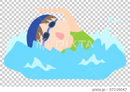 Girl swimming in the crawl swimming cap and goggles 87216047