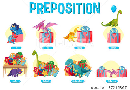 Prepostion wordcard design with dinosaurs and boxes 87216367