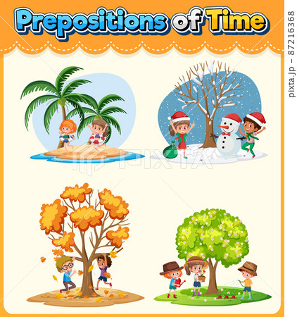 Prepostion wordcard design with four seasons 87216368