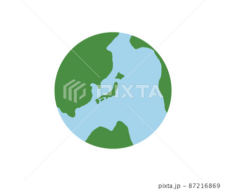 地球のシンプルなイラスト 地球儀 日本 世界地図 環境 球体 海のイラスト素材
